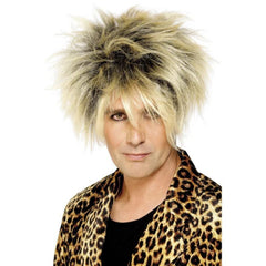 Blonde Wild Boy Wig with spiky top and dark roots, short eccentric party wig for 80s costumes and fun dress-ups