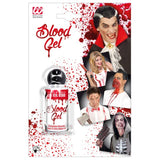 Packaging for 28ml stage blood gel for zombie, vampire, and monster makeup looks
