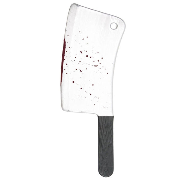 43cm butcher cleaver with silver blade and blood splatter, black handle – perfect for horror costumes