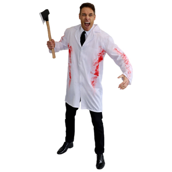 White Bloody Lab Coat Halloween costume accessory front view