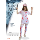 Ladies Bloody Nurse Costume with dress headpiece and socks packaging