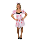 Ladies Bloody Zombie Girl Costume with pink polka dot blood-splattered dress and matching bow headband