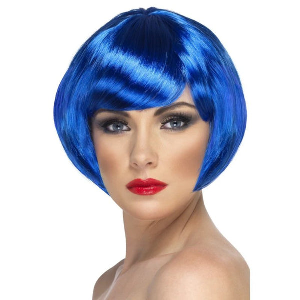Blue Babe Wig with short bob cut made of smooth synthetic fibre – perfect for cosplay, cartoon characters, or costume parties.