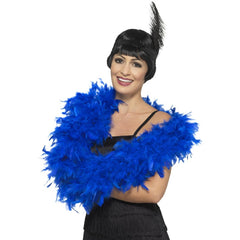 Blue deluxe feather boa costume accessory for adults