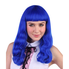 Electric blue long wavy wig with fringe, inspired by Katy Perry