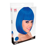 Box for bright blue bob wig costume style