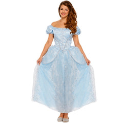 Adult wearing an elegant blue princess dress with glitter detailing for Book Week, fairy tale and fantasy costumes.