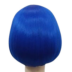 Blue short bob wig, chin length in royal blue shade.