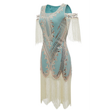 1920s Sequin Daisy Dress - Blue - Hire