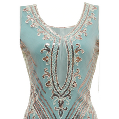 1920s Sequin Daisy Dress - Blue - Hire