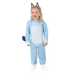 Bluey Costume-Toddler, blue jumpsuit with digitally printed spots and headband.