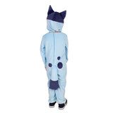 Back view of bluey child costume with ail and seperate hood
