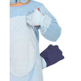 Close up of bluey child costume tummy, paws and tail