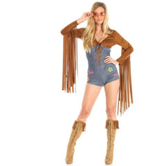 Boho Babe 1960s ladies costume by Leg Avenue with psychedelic print romper