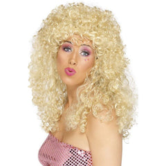 Boogie babe wig, long blonde with 80's style all over curls.
