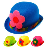 Colourful felt bowler hat with oversized flower – clown or circus costume accessory