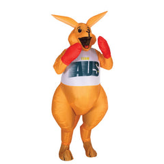 Inflatable adult boxing kangaroo costume with gloves and built-in fan