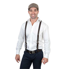 Brown leather-look braces for costumes