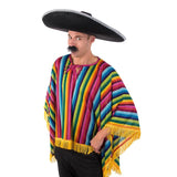Bright Mexican poncho in rainbow colours with fringing costume accessory