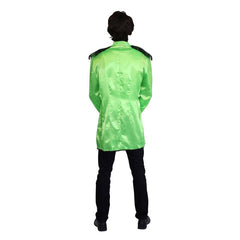 Green 60s-style British jacket with silver braid and fringed epaulettes