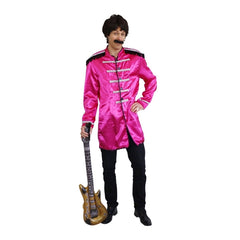 Pink 60s British costume jacket with silver braid and epaulettes