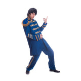 British Pop Stars Costume - Assort Sizes - Hire, quality costume, blue with gold trim and epaulets, includes jacket, pants, wig and glasses.
