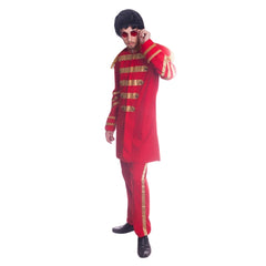 British pop star costume with colourful jacket, pants, wig and glasses for hire in Brisbane