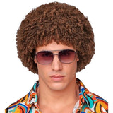 Brown disco wig tight curl retro style