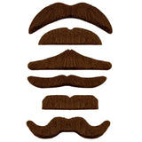 Brown adhesive moustache pack with six assorted styles