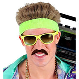 Man wearing brown moustache with a 80s retro costume