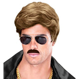 Man wearing the brown moustache with a disco costume