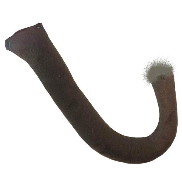 Brown curled animal tail with fluffy tip and elastic loop – 46cm