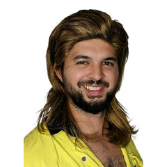 Brown Bogan Mullet Wig for 80s retro parties, Australia Day and fancy dress costumes.