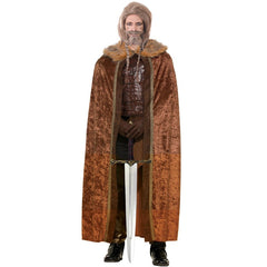 brown cape cloak faux fur collar adult
