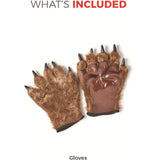 Pair of brown bear paw gloves with claws on a white background