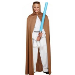 Child’s brown hooded cape made of polyester, costume accessory for medieval, Viking, or fantasy dress-ups.