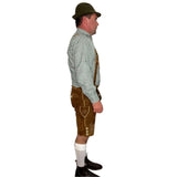 Traditional brown suede lederhosen with eagle and deer embroidery