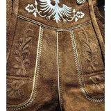 Embroidery detail on lederhosen front