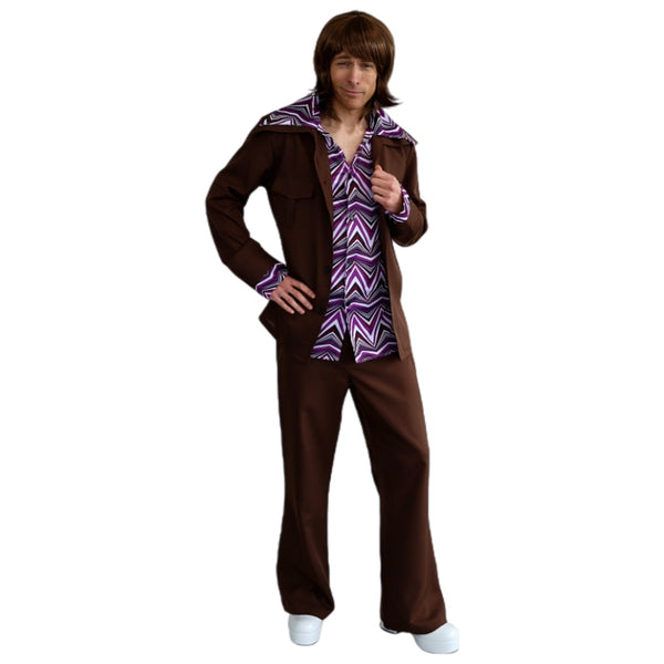 Men's Brown Leisure Suit 70s retro costume front view
