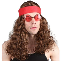 Brown long wavy hippie wig with centre part – 60s 70s costume accessory