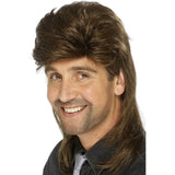 Brown mullet wig with short top and long back for 80s retro costumes