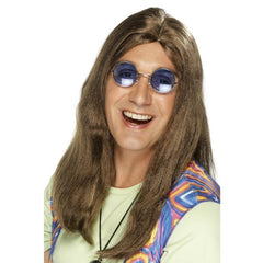 Brown Neil Hippy Wig with long straight hair and side parting for 60s and 70s costumes