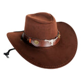 Brown suede cowboy hat with decorative animal band – western fancy dress costume accessory