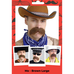 Brown walrus-style adhesive moustache for costumes