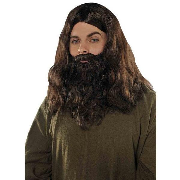 Brown wig and beard set, jesus look.