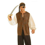 Buccaneer Mens Shirt, two tone brown distressed look bodice and cream blousy sleeves, lacing at chest.
