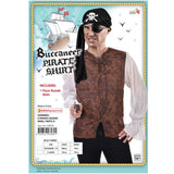Buccaneer Pirate Shirt Mens-Dr Toms, shirt with white puffy sleeves and brown bodice with lacing.
