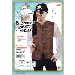 Men’s buccaneer pirate shirt with brown vest and white sleeves perfect for Talk Like a Pirate Day