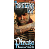 Pirate-themed Buccaneer Tinsley FX temporary tattoo kit with realistic film-quality designs.