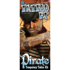 Pirate-themed Buccaneer Tinsley FX temporary tattoo kit with realistic film-quality designs.